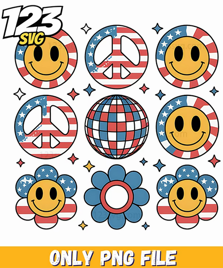 independence day smiley face flower elements png, disney flower garden png, flower design bundle png - 123SVG Store