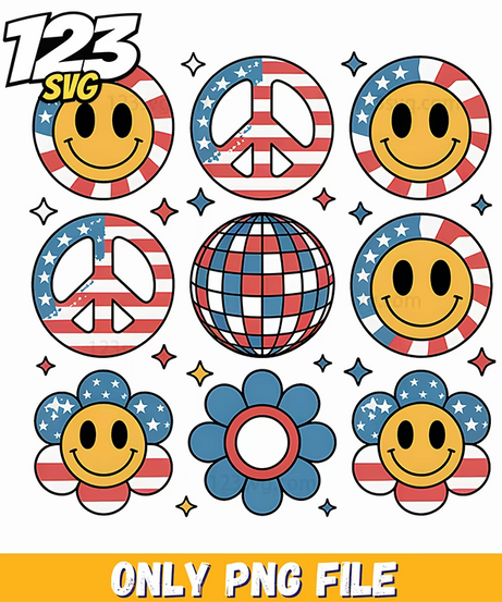 independence day smiley face flower elements png, disney flower garden png, flower design bundle png - 123SVG Store