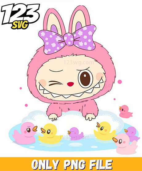 kawaii labubu bath time png, all popmart characters png, all types of labubu png - 123SVG Store