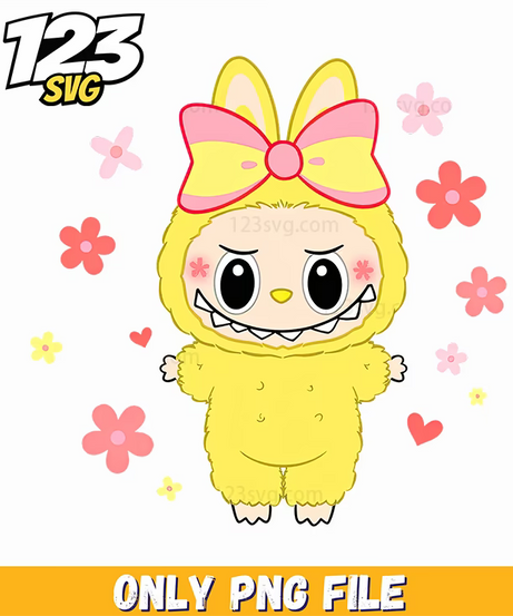kawaii yellow labubu bow png, cute cartoon labubu bow, labubu bow png - 123SVG Store