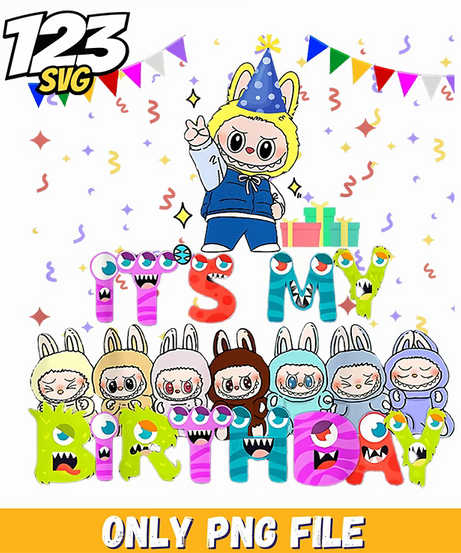labubu birthday rainbow lineup png, labubu birthday lineup, labubu birthday png - 123SVG Store