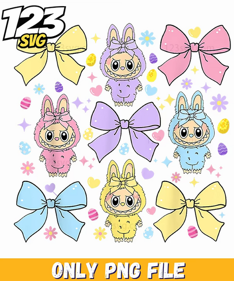 labubu bow bundle png, labubu bow, kawaii labubu - 123SVG Store