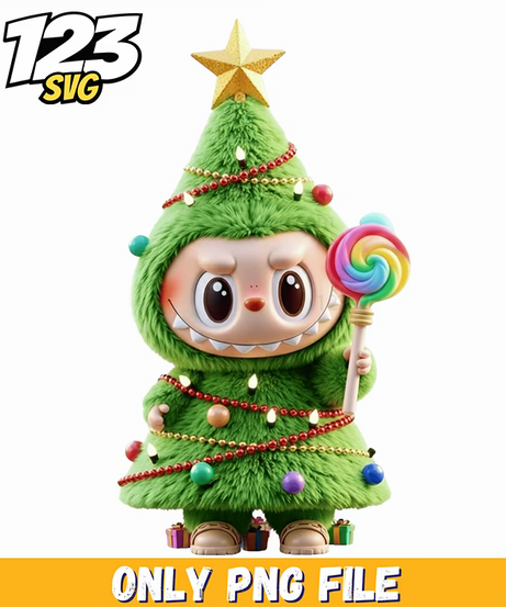 labubu christmas tree kawaii png, kawaii christmas tree png, christmas tree kawaii design - 123SVG Store