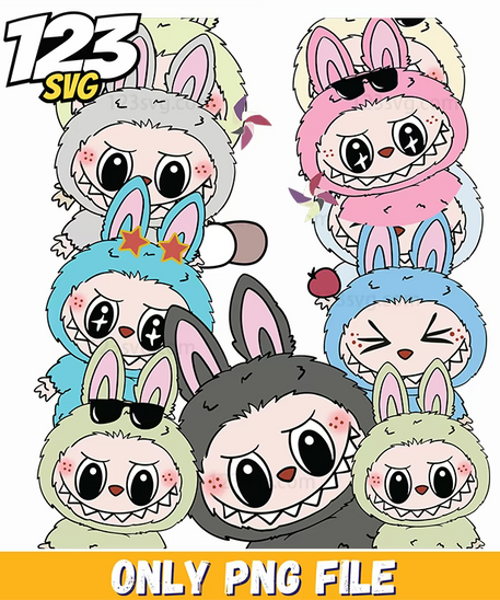 labubu crying bunny collage png, adorable crying bunny png, cute crying bunny images - 123SVG Store