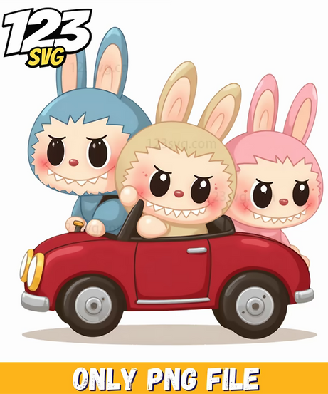 labubu friends car png, bunny friends, cute cartoon - 123SVG Store
