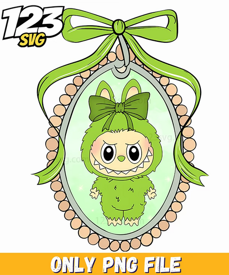 labubu green floral portrait png, labubu green floral portrait, green floral portrait labubu - 123SVG Store