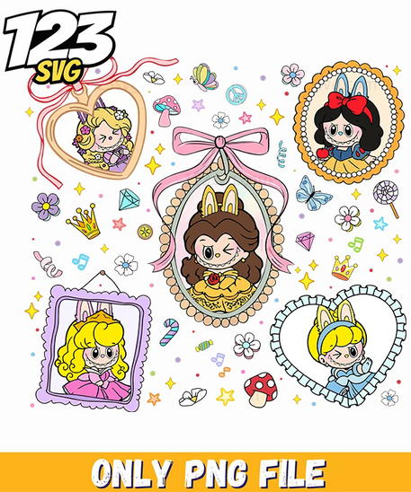 labubu princess portrait collage png, labubu princess png, princess labubu portrait - 123SVG Store
