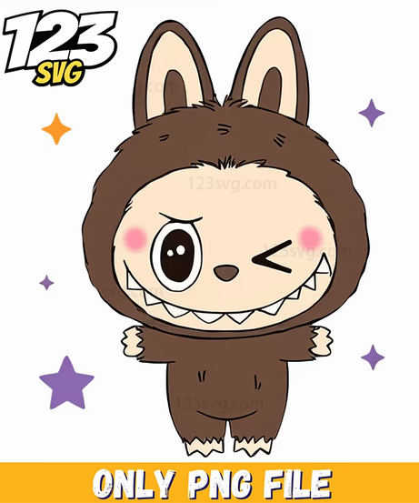 labubu wink brown bunny png, cute brown bunny png, brown bunny with bow png - 123SVG Store