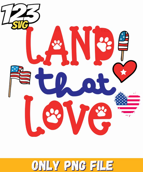 land that i love flags hearts paw prints png, land of the free and the home of the brave hearts, love hearts flags usa land - 123SVG Store