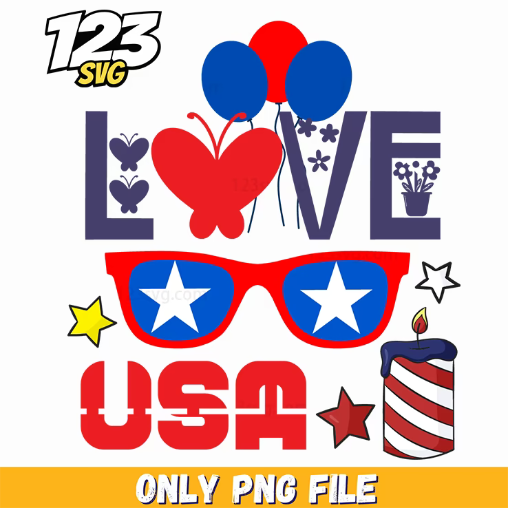 love usa balloons butterfly sunglasses drink png, usa balloons butterflies, balloons sunglasses usa - 123SVG Store
