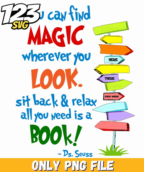 magic wherever you look dr seuss png, the cat in the hat and where, dr seuss where the wild things - 123SVG Store