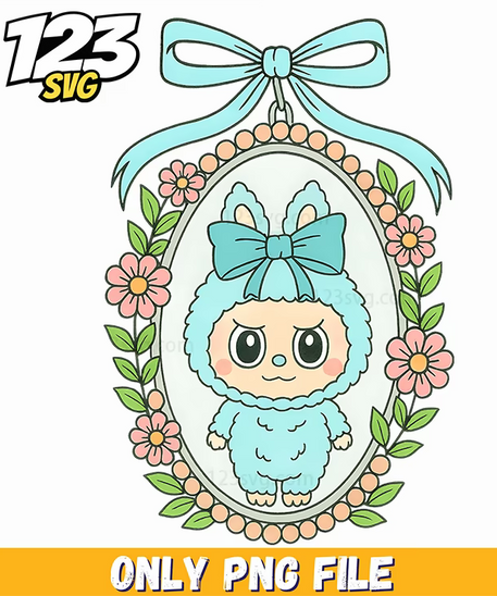mint floral ornament labubu png, labubu floral ornament png, mint labubu floral ornament - 123SVG Store