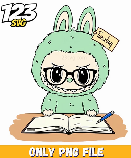 mint green labubu reading png, labubu keychain, labubu cartoon - 123SVG Store