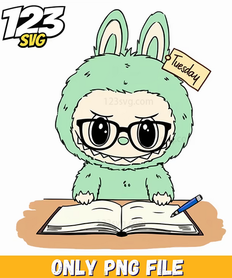 mint green labubu reading png, labubu keychain, labubu cartoon - 123SVG Store