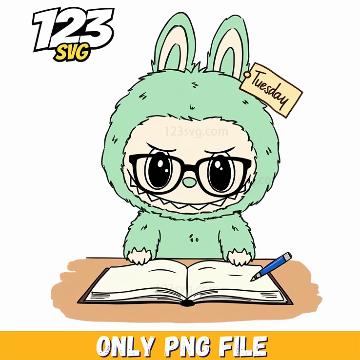 mint green labubu reading png, labubu keychain, labubu cartoon - 123SVG Store