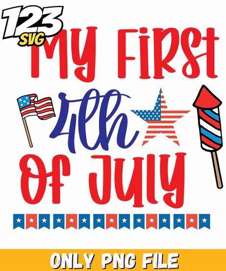 my first 4th of july flags star rocket bunting png, 4th of july bunting with stars and rockets, 4th july star and rocket bunting - 123SVG Store