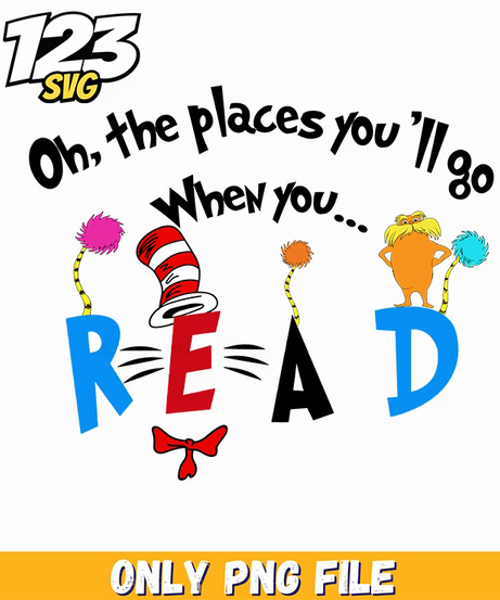 oh the places you'll read dr seuss png, oh the places you'll go png, christmas tree png - 123SVG Store