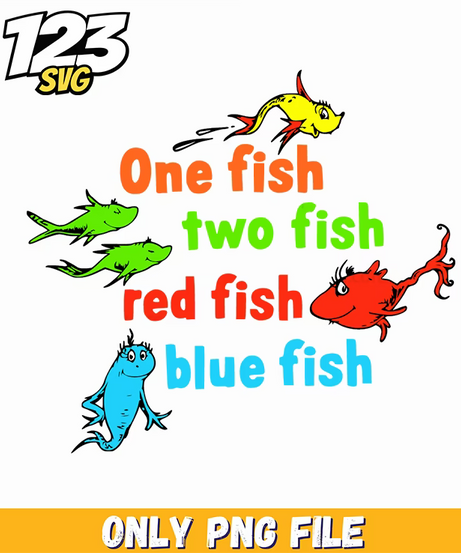 one fish two fish red blue fish dr seuss png, red blue fish dr seuss, one fish red blue fish - 123SVG Store