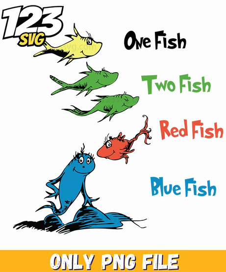 one fish two fish red fish blue fish dr seuss png, christmas season png, christmas bell png - 123SVG Store