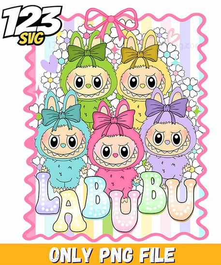 pastel friends labubu frame png, labubu frame art, labubu frame drawing - 123SVG Store
