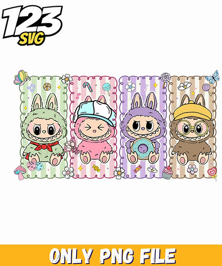 pastel striped labubu collage png, pastel labubu png, labubu pastel collage - 123SVG Store