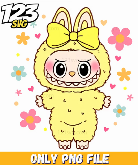 pastel yellow labubu png, cartoon yellow labubu png, yellow labubu png - 123SVG Store