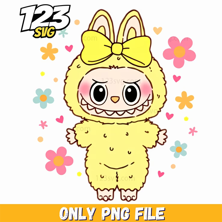 pastel yellow labubu png, cartoon yellow labubu png, yellow labubu png - 123SVG Store