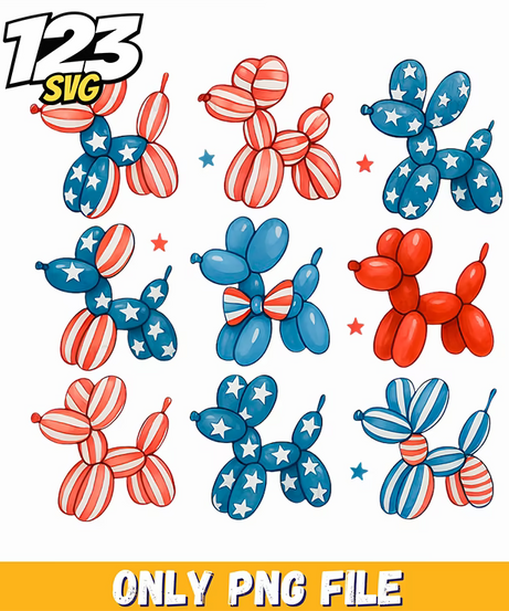 patriotic balloon dogs scattered pattern png, balloon dog scattered pattern, balloon dog easter design - 123SVG Store