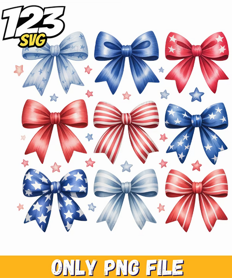 patriotic coquette bow pattern blue red png, patriotic bow tie png, usa cherry bow tie png - 123SVG Store