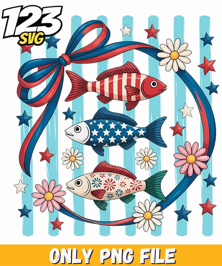 patriotic fish striped gingham pattern png, 4th july svg, funny png - 123SVG Store