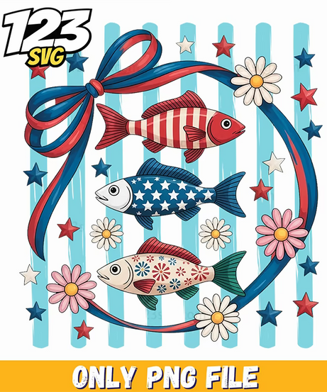 patriotic fish striped gingham pattern png, 4th july svg, funny png - 123SVG Store
