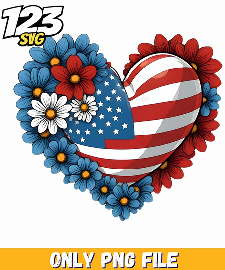 patriotic flag heart flower border png, america flag, charlie kirk book png - 123SVG Store