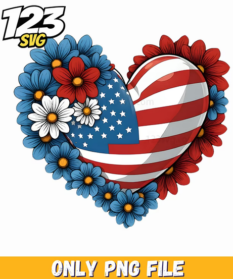patriotic flag heart flower border png, america flag, charlie kirk book png - 123SVG Store