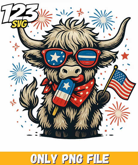 patriotic highland cow png, patriotic highland cow png digital download, patriotic highland cow png merica design - 123SVG Store