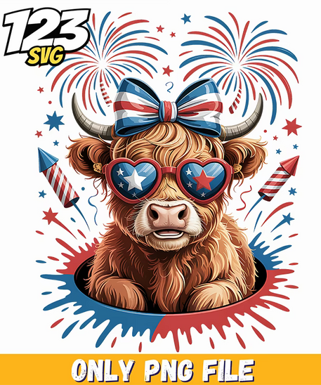 patriotic highland cow star glasses png, christmas demon hunter png, demon hunter png - 123SVG Store