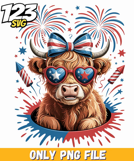 patriotic highland cow star glasses png, christmas demon hunter png, demon hunter png - 123SVG Store