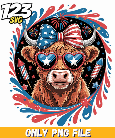 patriotic highland cow stars sunglasses png, highland cow stars, highland cow png - 123SVG Store