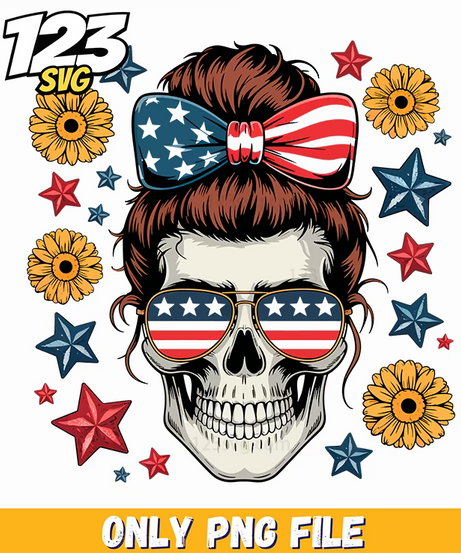 patriotic skull png, american flag skull, softball skull american flag - 123SVG Store