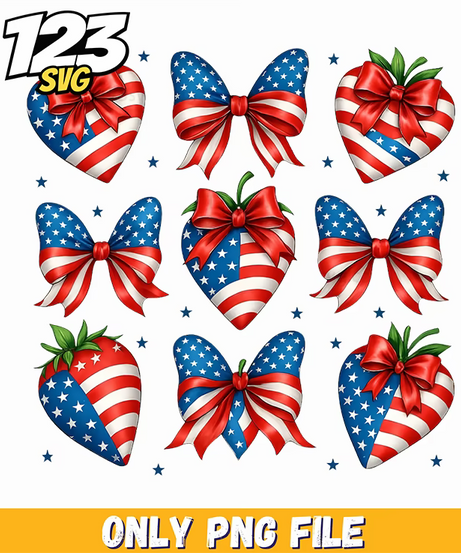 patriotic strawberries ribbon bows elements png, red white blue patriotic elements, patriotic elements for crafts - 123SVG Store