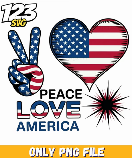 peace love america flag pattern heart png, little sweet heart png, sweet heart png - 123SVG Store