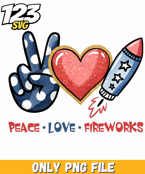 peace love fireworks patriotic elements png, fireworks patriotic elements background, patriotic fireworks decorations - 123SVG Store