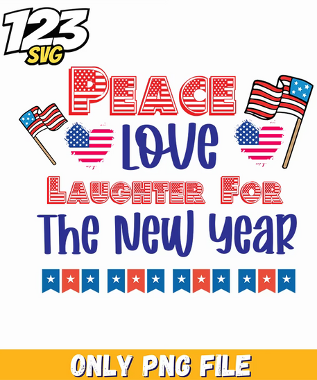peace love laughter for the new year flags hearts bunting png, new year flags hearts bunting, new year bunting flags - 123SVG Store