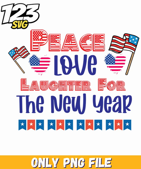 peace love laughter for the new year flags hearts bunting png, new year flags hearts bunting, new year bunting flags - 123SVG Store