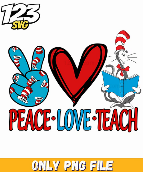 peace love teach dr seuss png, peace love stitch png, dr seuss characters valentine's day png - 123SVG Store