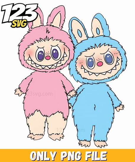 pink blue bunny friends labubu png, labubu bunny, labubu friends - 123SVG Store