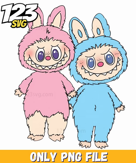 pink blue bunny friends labubu png, labubu bunny, labubu friends - 123SVG Store