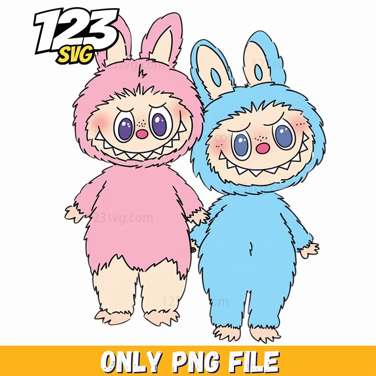 pink blue bunny friends labubu png, labubu bunny, labubu friends - 123SVG Store