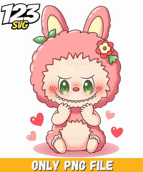 pink bunny hearts labubu png, labubu png transparent, labubu png images - 123SVG Store