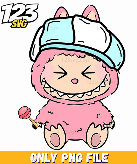 pink cap labubu png, labubu png, labubu png clipart - 123SVG Store