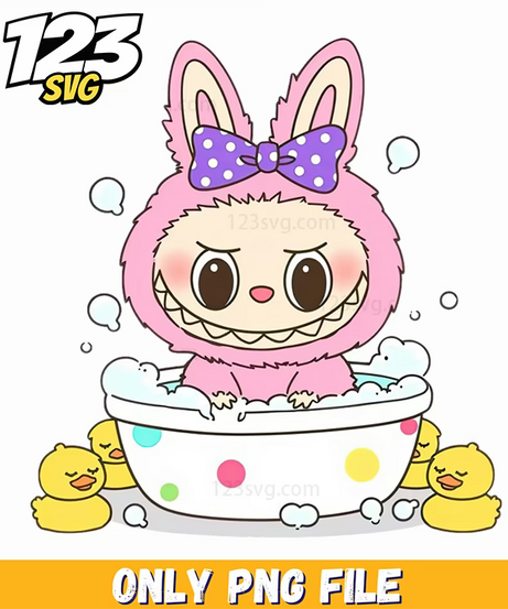 pink duck bath labubu png, labubu go to school png, labubu clothes png - 123SVG Store